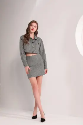 Women's Black and White Houndstooth Blazer Pencil Skirt
