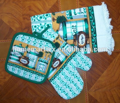 printing 3pk kitchen set, printed kitchen towel, oven mitten & potholder