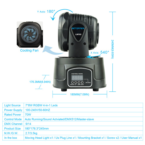 Hot sale Big Dipper LM70SR 7PCS 8W RGBW 4IN1 moving head stage lighting with remote for bar KTV DJ