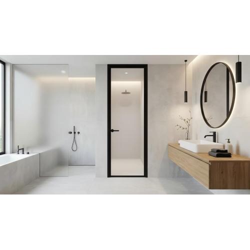 Banheiro moderno com porta giratória de alumínio