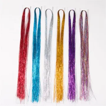 Dazzles Women Hippie for Braiding Headdress 120 Strands/piece Sparkle Shiny Hair Tinsel Rainbow Silk Hair Extensions