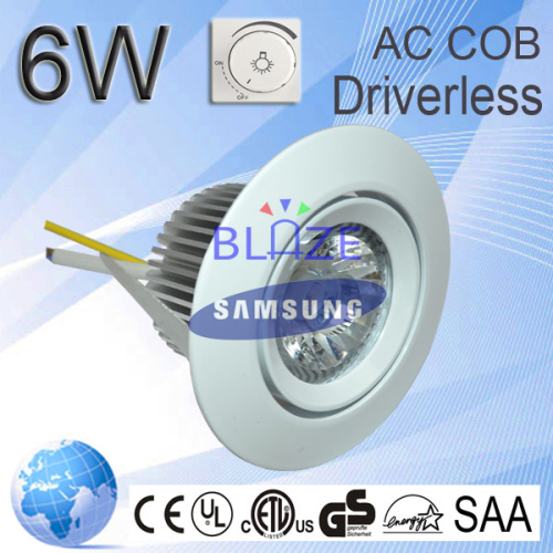 Super Bright Dimmable Samsung No need driver LED AC COB 6W7W/9W downlight
