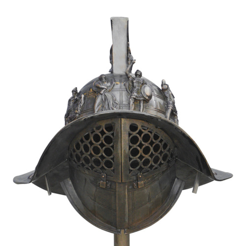 Roman Bronze Helmet Sculpture Patina and Stand Display