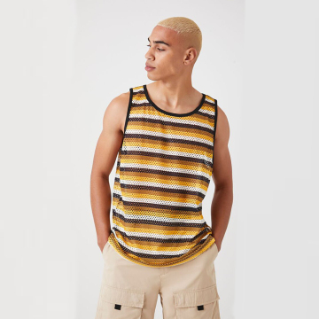 Summer Striped Mesh Fabric O-Neck Sleeveless Tank Top: Breathable and Stylish for Casual Wear