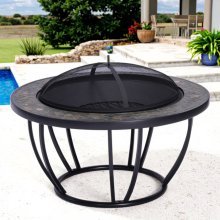 Outdoor Slate Fire Pit with Mesh Cover