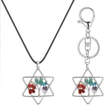 Pentagramme arbre de vie pendentif collier femmes filles cristal Chakra pierres roulées bijoux de mode