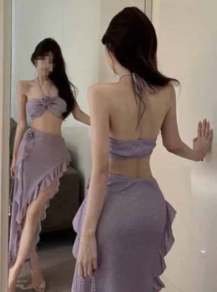 Floral Strapless Camisole Top and Split Skirt Swimsuit Set