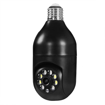 Black Wireless Mini Smart 1080P PTZ Bulb Security Camera with Two-Way Talk and Body Tracking via Tuya App for Indoor Use