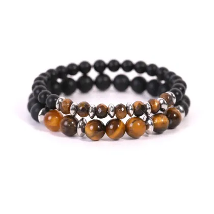 8MM Yellow Tiger Eye Stone Matte Onyx Stretch Bracelet