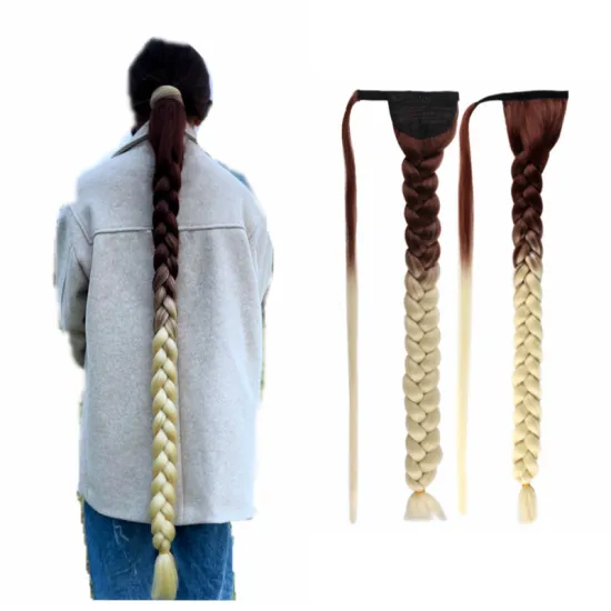 Wholesale 30inch Super Long synthetic ponytail hair extensions Ombre color wave wrap around Jumbo braided ponytail