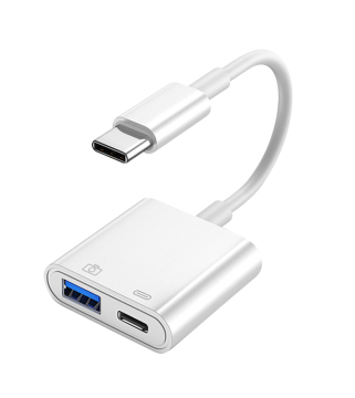 Adattatore fotocamera da 2 in 1 di tipo C a USB 3: OTG da maschio a femmina USB C con porta di ricarica