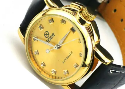 Female Goer Ladies Automatic Watch Leather Band , Big Face Watch