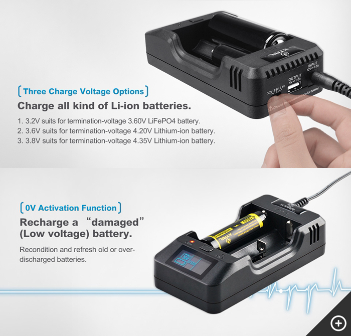 XTAR VP2 USB charger with USB cable