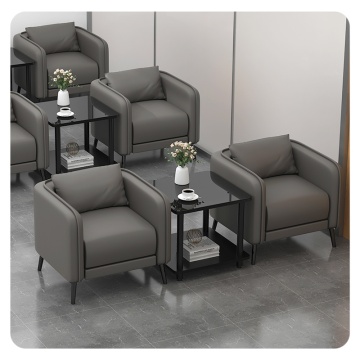 Sofa kulit hitam dan set meja kopi