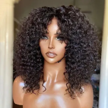 Wholesale 150% Density BIS Wig Human Hair Curly Human Hair Wig With Bangs Remy Brazilian Jerry Curly Wig For Black Women