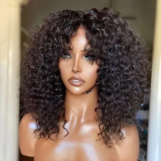 Wholesale 150% Density BIS Wig Human Hair Curly Human Hair Wig With Bangs Remy Brazilian Jerry Curly Wig For Black Women