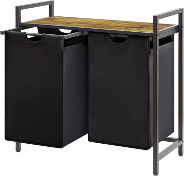 95L 2-Section Pull Out Clothes Laundry Hamper with Large Top Shelf and 2 Removable Bins - Storage Organizer