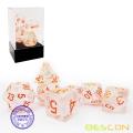 Bescon Shimmery Dice Set Bronze-Golden, Jeu de 7 dés RPG dans un emballage en brique