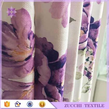 American Style Linen Polyester Flower Shower Curtain for Bathroom