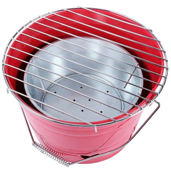 Glossy Porcelain Enamel Portable Fire Bbq Skewer Storage Bucket Grill