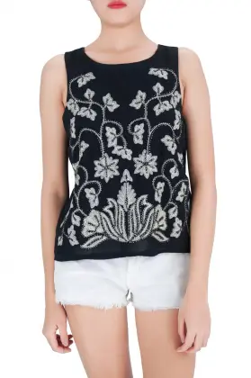 Embroidered Flower Tank Tops
