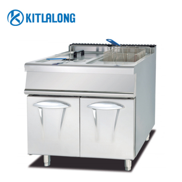 Kitlalong Luxury High-End Commercial Kitchen Equipment: Gas Fryer with 2 Tanks and Cabinets