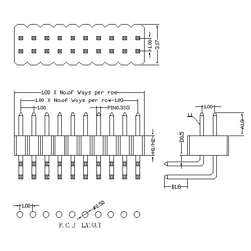 1.00 mm Pin Header Dual Row Angle Type PHBR02-XXD