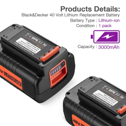 3000mAh 40V Rechargeable Lithium-ion Battery for Black and Decker Drill