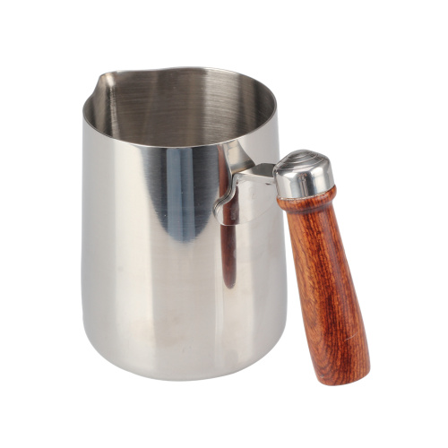 Stainless steel Milk Frothing Pitcher with wood handle