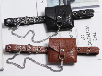 Premium Brown Crocodile-Embossed Mini Lipstick Belt Bag