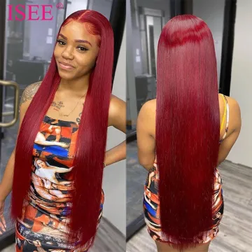 99J Burgundy Red Color Human Hair Wig Customized Texture 30inch Long Brazilian Cuticle Aligned Hair Lace Front Wigs