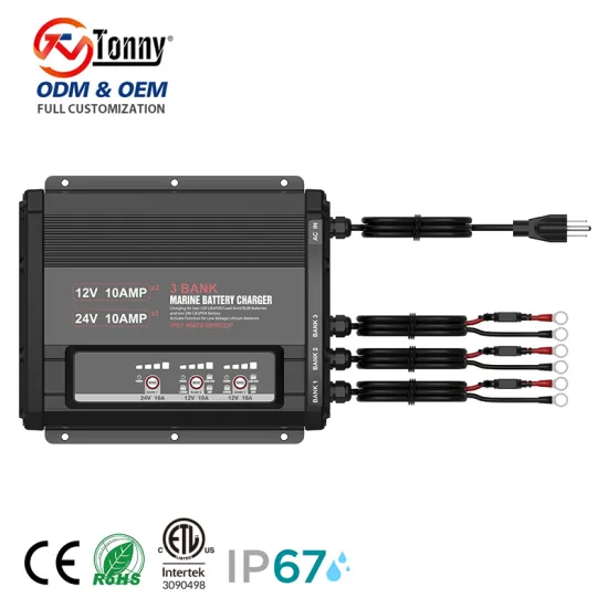 3 Bank Marine Battery Charger 12V 10A X2 24V 10A Waterproof IP67 Onboard Boat Charger for Lead-Acid Lithium LiFePO4 Batteries