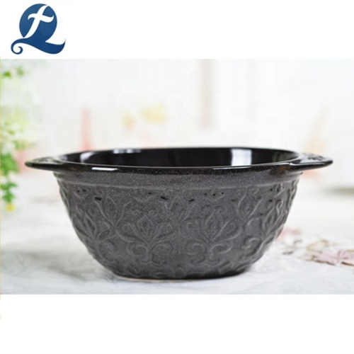 Fashion stoneware ceramic soup bowl with handle