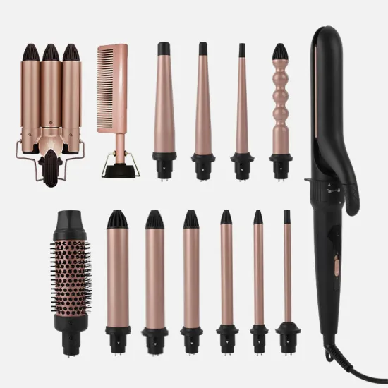 Professional Ceramic Hair Curler: Interchangeable Wand Head Multifunctional Curling Iron & Straightener Brush