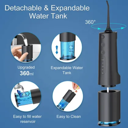 Portable Travel Oral Irrigator, 350ml Water Tank, Dental Tooth Tips, Water Flosser