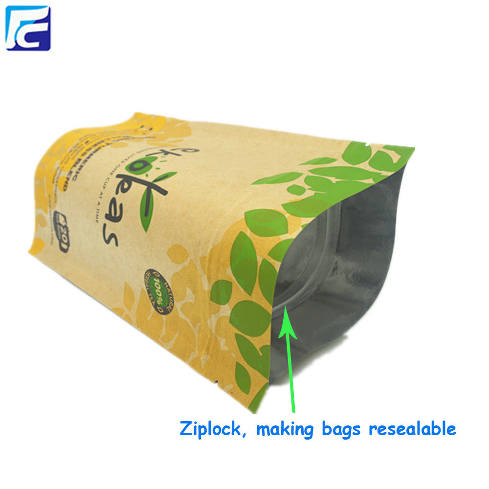 Custom printed foil kraft paper pouch for tea
