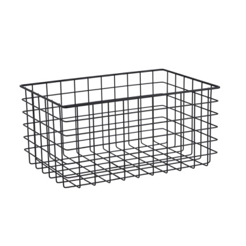 Bathroom Kitchen Laundry Small Size Rectangular Black Steel Grid Wire Mesh Storage Basket