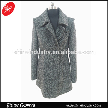 Latest style waist black and white woolen women coat