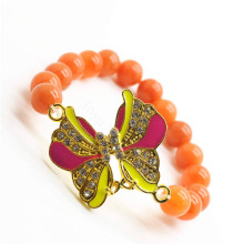 Red Aventurine Gemstone Bracelet with Diamante alloy Butterfly Piece