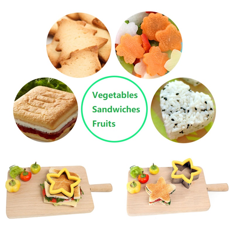 Sandwiches Cutter Kids Bread Mould Stainless Steel Cookie Tools Vegetable Chopper Plastic Handle Heart Dinosaur Star Model