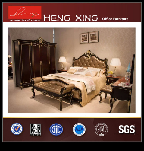 Classic Leather Bed Wooden Bedroom Furniture (HX-BE038)