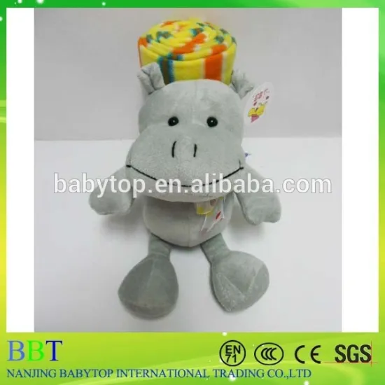 Rainbow stripe cotton fabric baby blanket hippo plush toys, soft blanket for kids