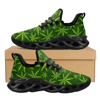 Custom Design Drop Shipping Pot Leaf Sports Shoes - Black or White Low Price Breathable Sneakers
