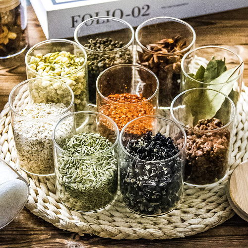 Glass SpiceJars with Bamboo Lids Dry Food Canisters