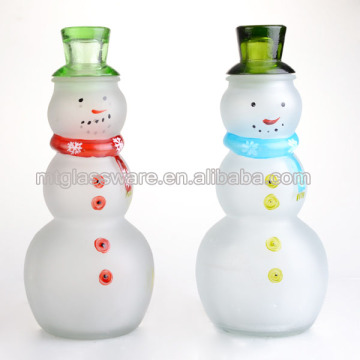 Christmas snowman shaped glass vase painted