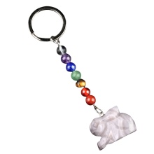 Crazy Agate Handmade Craved 1.0 Inch Rabbit Pendant 7 Chackra Key Chain