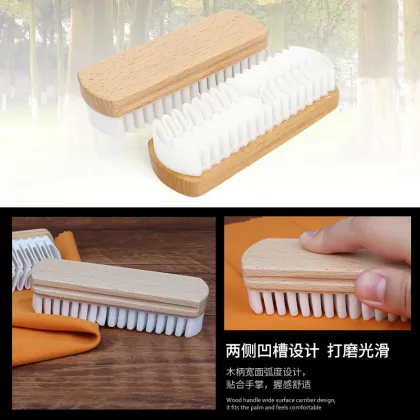 Wooden Shoe Brush - Velvet Care Brushes & Silicone Clean Brush