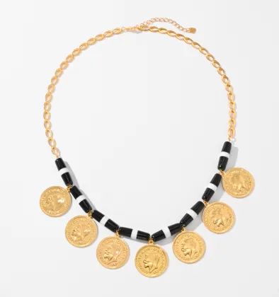 Gold Diamond Necklace with Coin Pendant for Party in Dubai