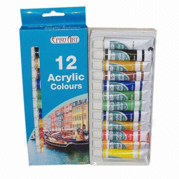 Acrylic Color Set for Art Paints, 12 Colors per Set, Blister and Box Packaging, ASTM-/EN71-certified