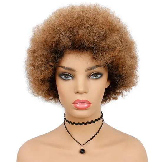 1b/30 Glueless None Lace 100% Human Kinky Hair Wig Remy Virin Short Wigs For Women Ombre Brown Colored Afro Curly Wig